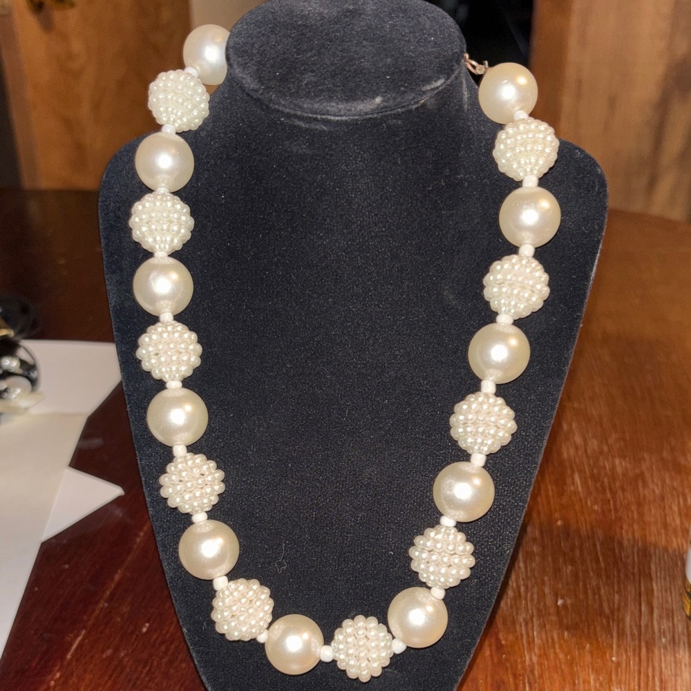 Statement large gumball bead & faux pearl necklace strand